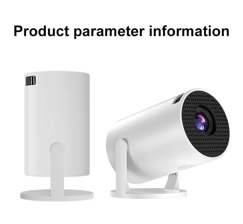 White wireless portable projector showing 1080p HD resolution specification