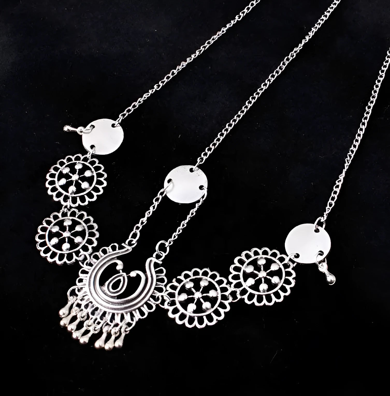 Boho style festival headband jewellery in ancient silver finish, lightweight alloy construction with nickel-free plating