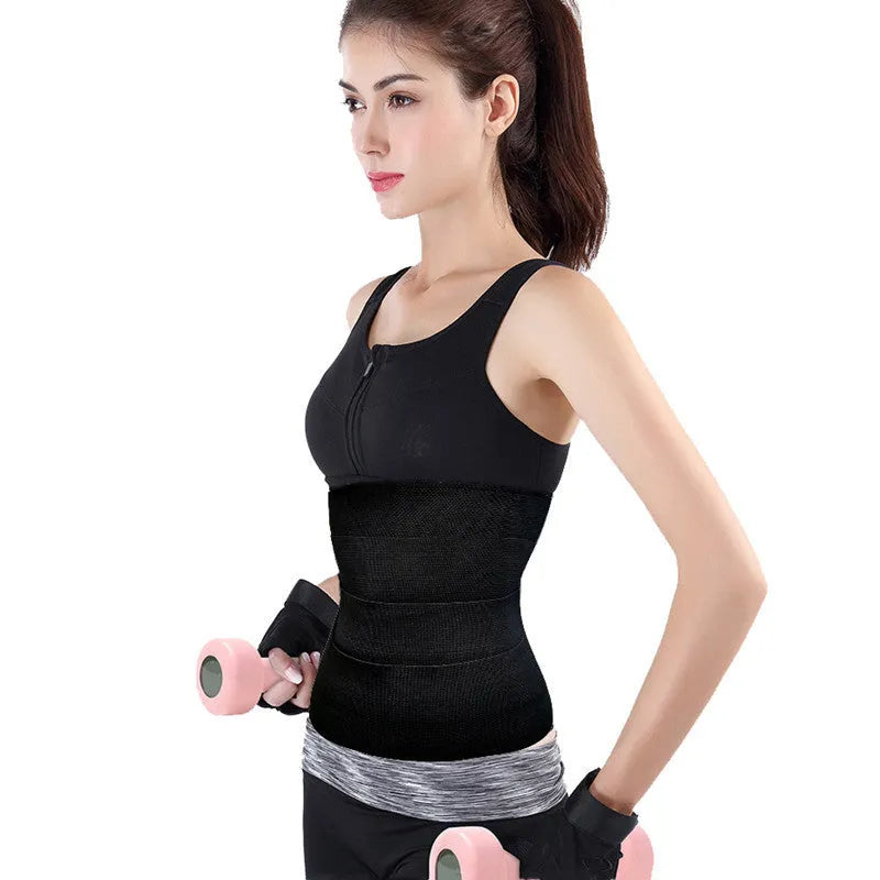 Sports fitness waist belt long strip in thin black colour with nylon and polyester construction