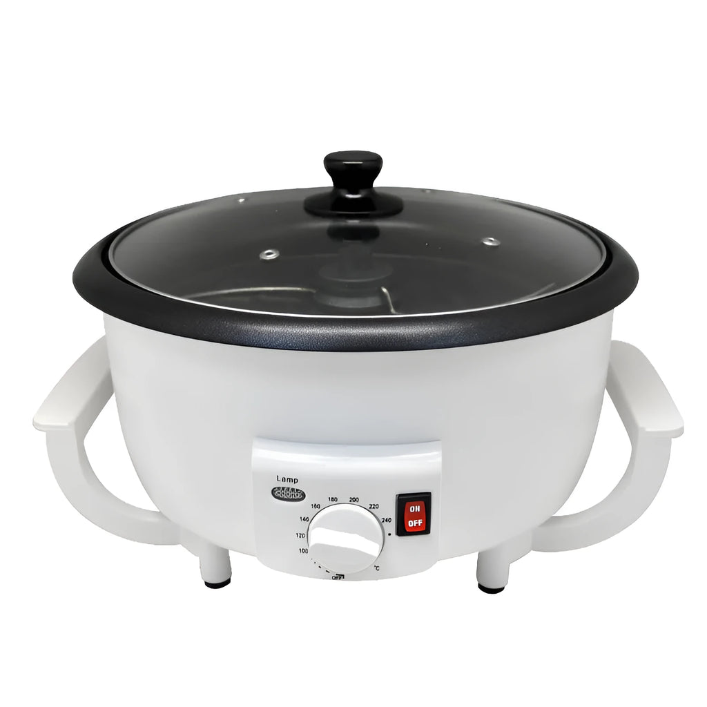 White coffee bean roasting machine with 750g capacity and 225mm base