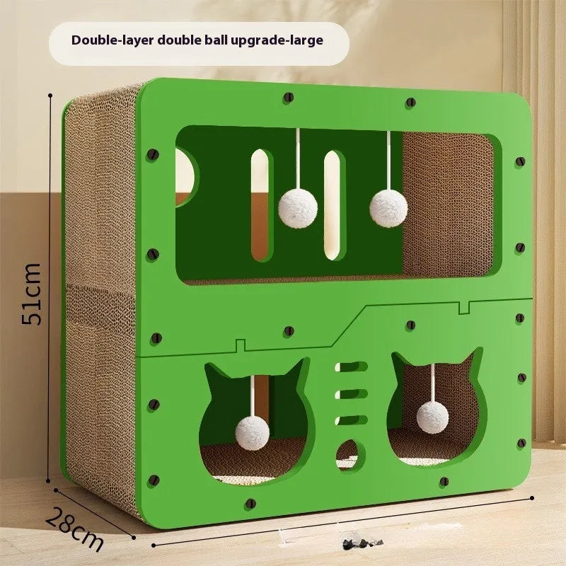 Double layer cat scratching board and nest combination with wear-resistant surface in owl design style