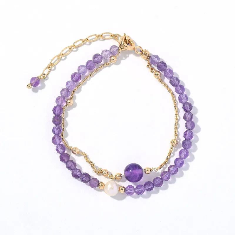 Chinese style women's crystal bracelet with diamond-shaped beads in amethyst colour