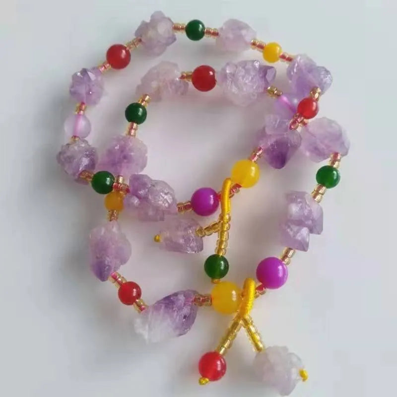 Amethyst bracelet with natural shaped beads and fu character charm for women