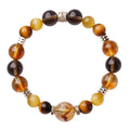 Lucky Jinba Tiger-eye crystal bracelet in natural yellow tower geometry design, shown in 10mm and 12mm sizes.