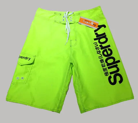 Men's striped polyester beach shorts in blue front view