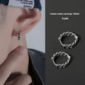 Men's silver geometric copper earrings showing 10mm and 14mm size options with auspicious cloud design