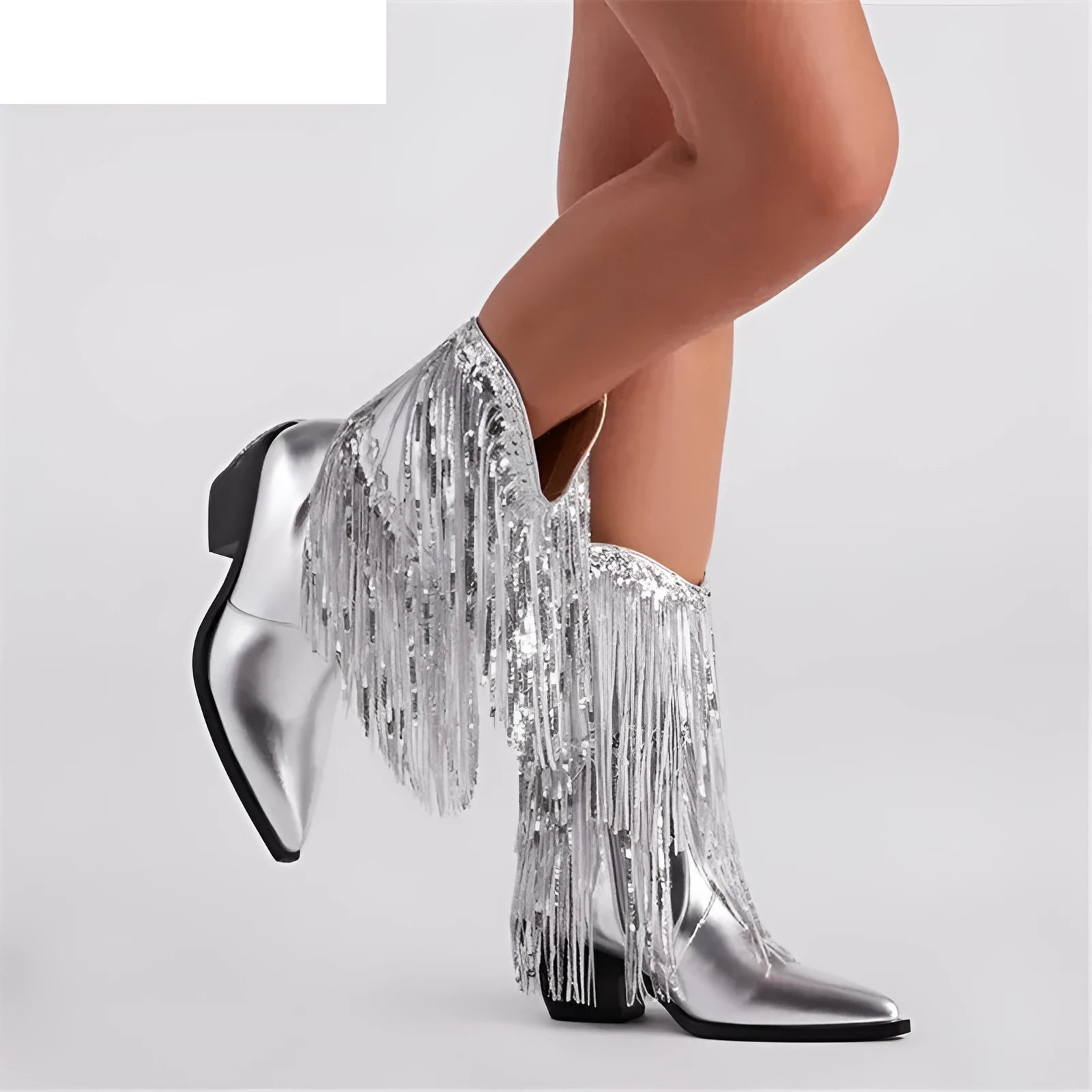 Women's chunky heel tassel boots with super high 8CM stiletto heels and middle ankle cut