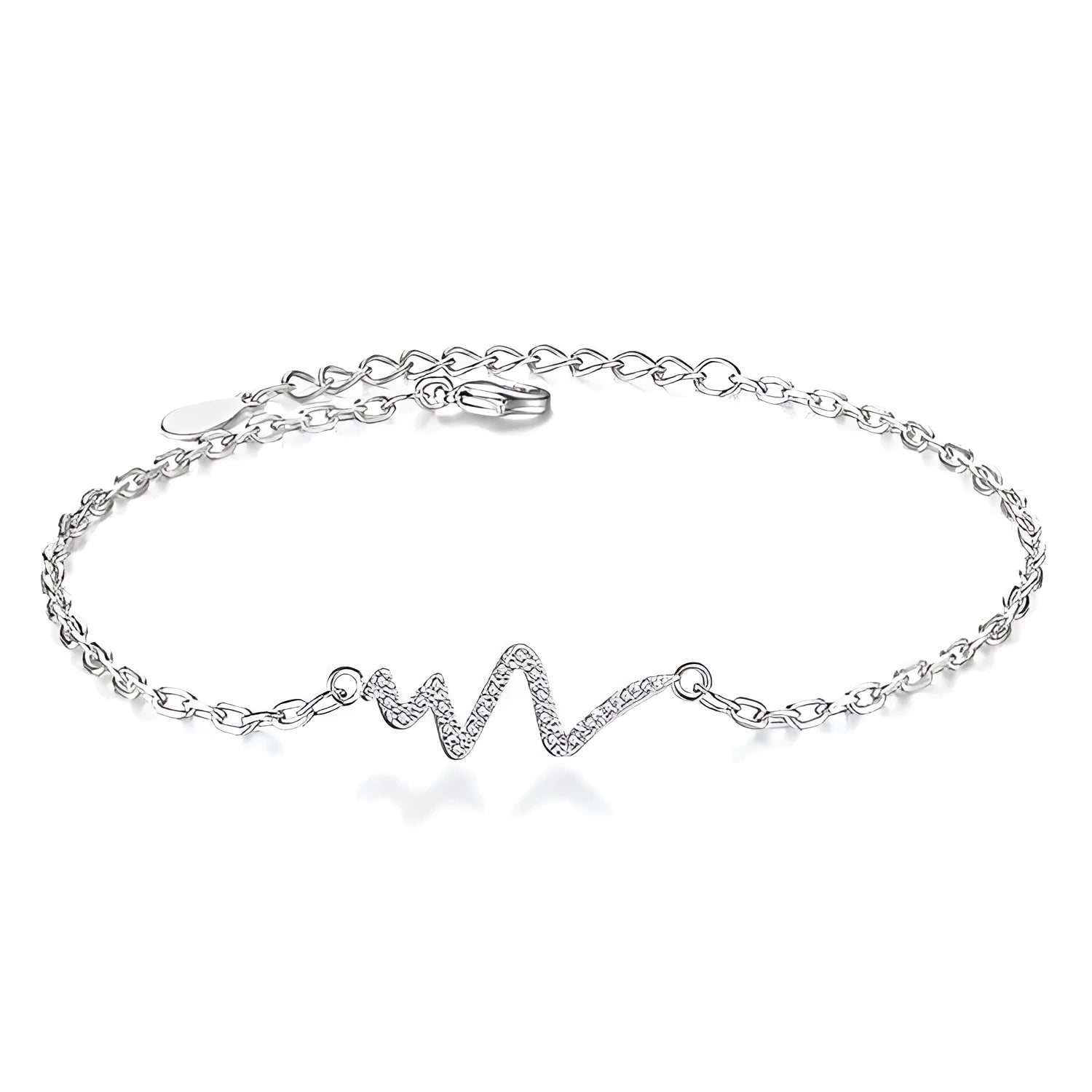 Silver alloy adjustable heartbeat bracelet on wrist for pulse tracking