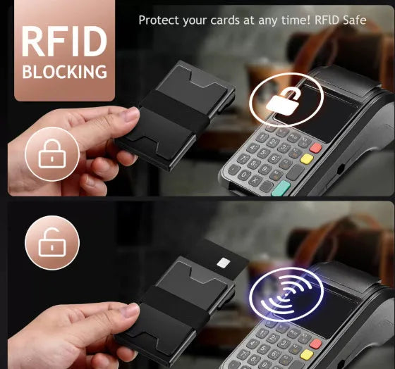 Black ultra-thin nylon card box with expansion slots and anti-theft RFID protection, 90x60x14mm