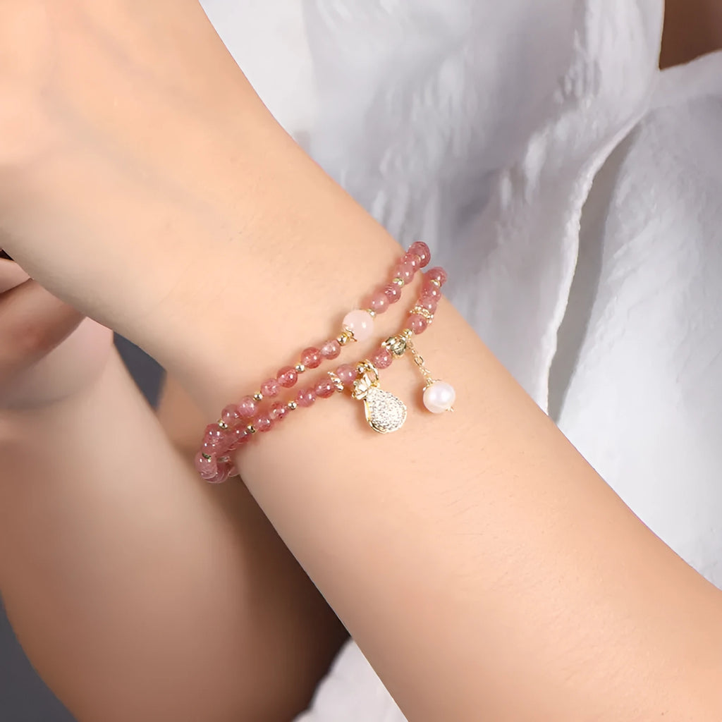 Women's strawberry quartz geometric crystal bracelet for money drawing and luck changing
