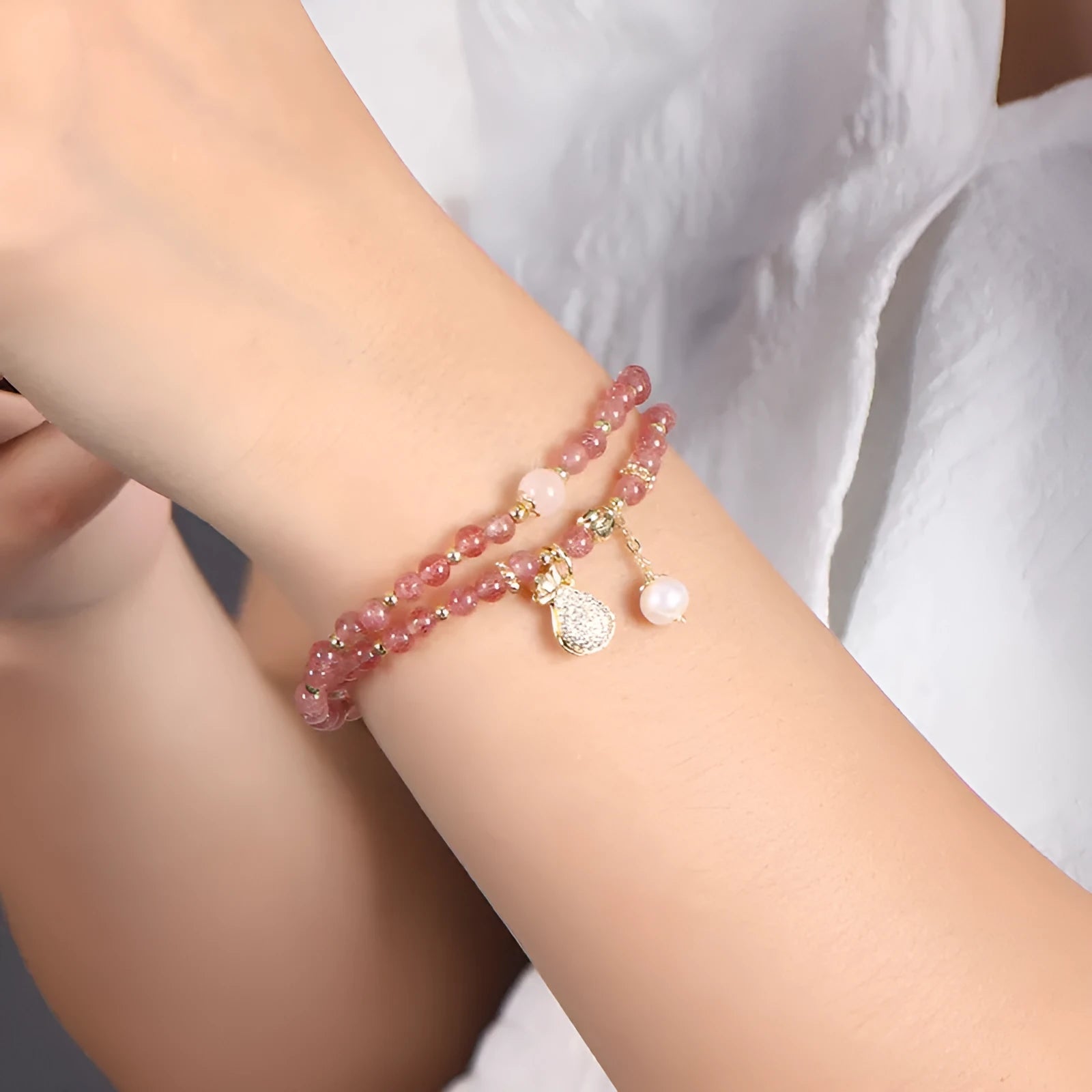 Women's strawberry quartz geometric crystal bracelet for money drawing and luck changing