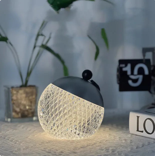 Portable dimmable touch LED night lamp in chrome finish with 12cm diameter
