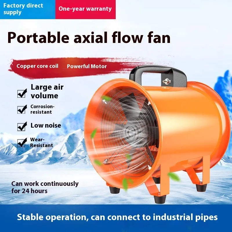 Portable 8-inch axial flow fan with 5-metre air duct for industrial dust removal