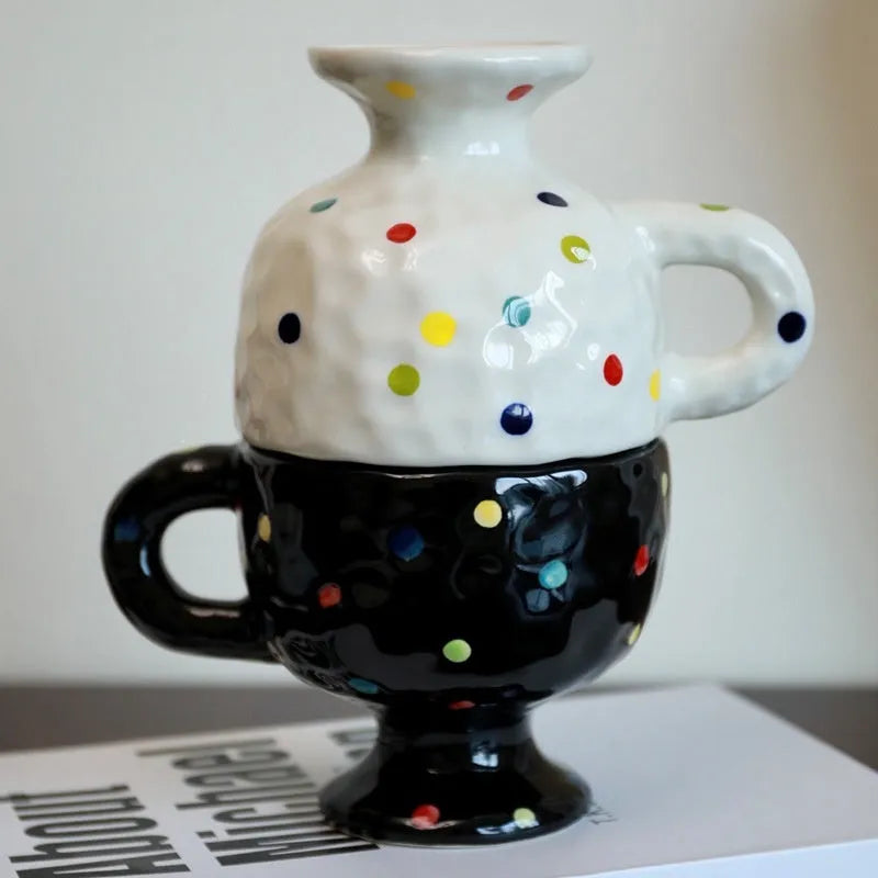 Hand-pinched irregular ceramic mug in solid colour with modern design and 14.5cm height