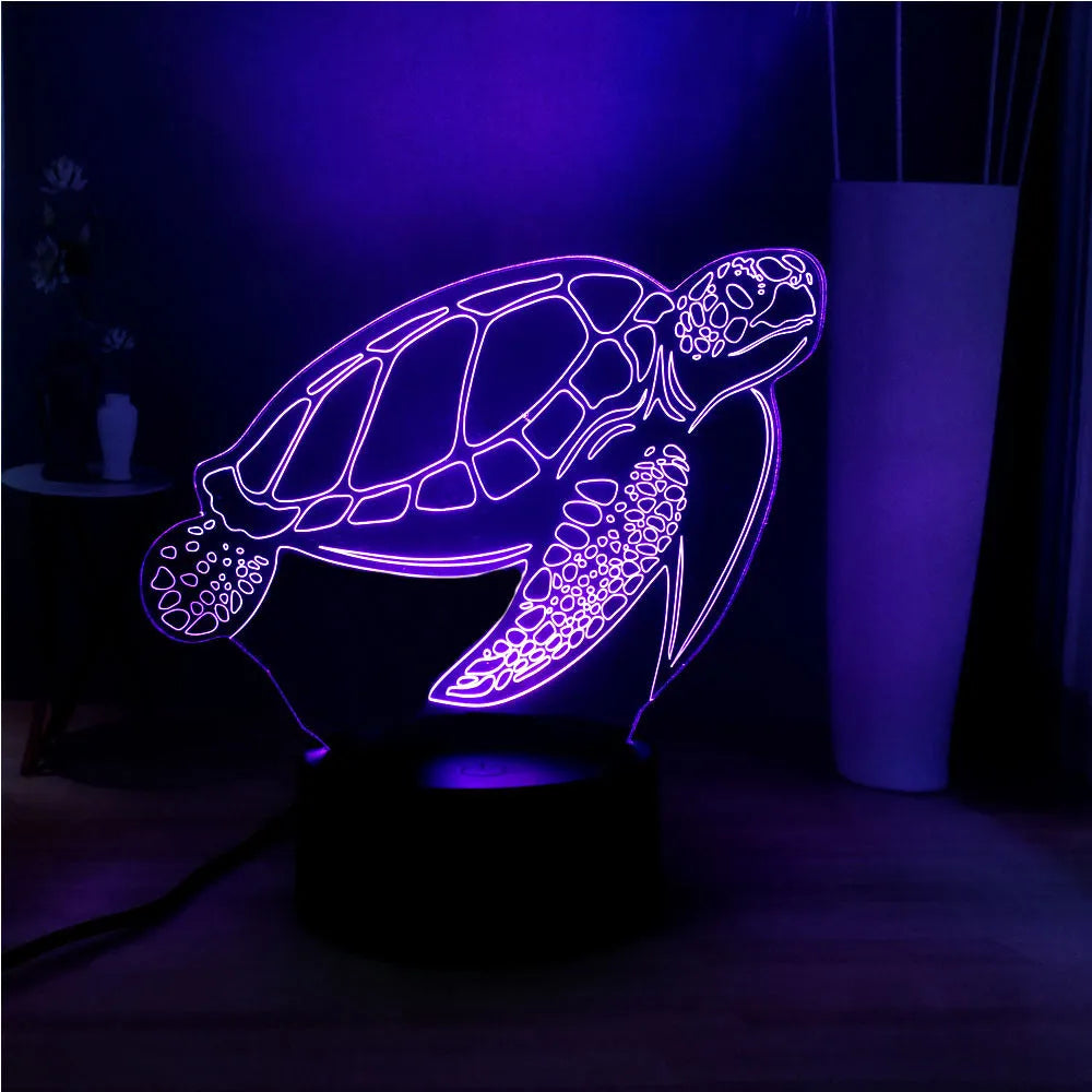 3D acrylic turtle-shaped LED night light with 16 colour lighting options and USB power connection