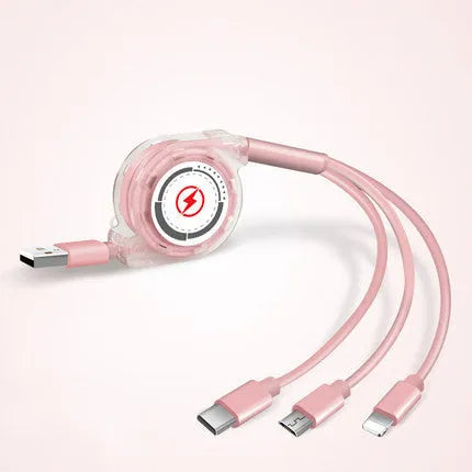 3-in-1 telescopic charging cable extended to 120cm with split connectors and titanium alloy interfaces