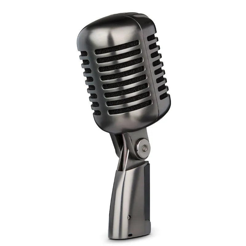 Retro-style wireless condenser microphone with cardioid pickup for karaoke, streaming, and recording.
