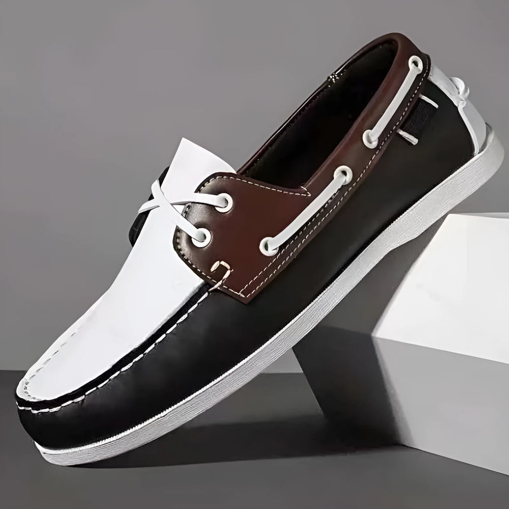 Men's British style casual shoes with flat heel and round toe in solid colours