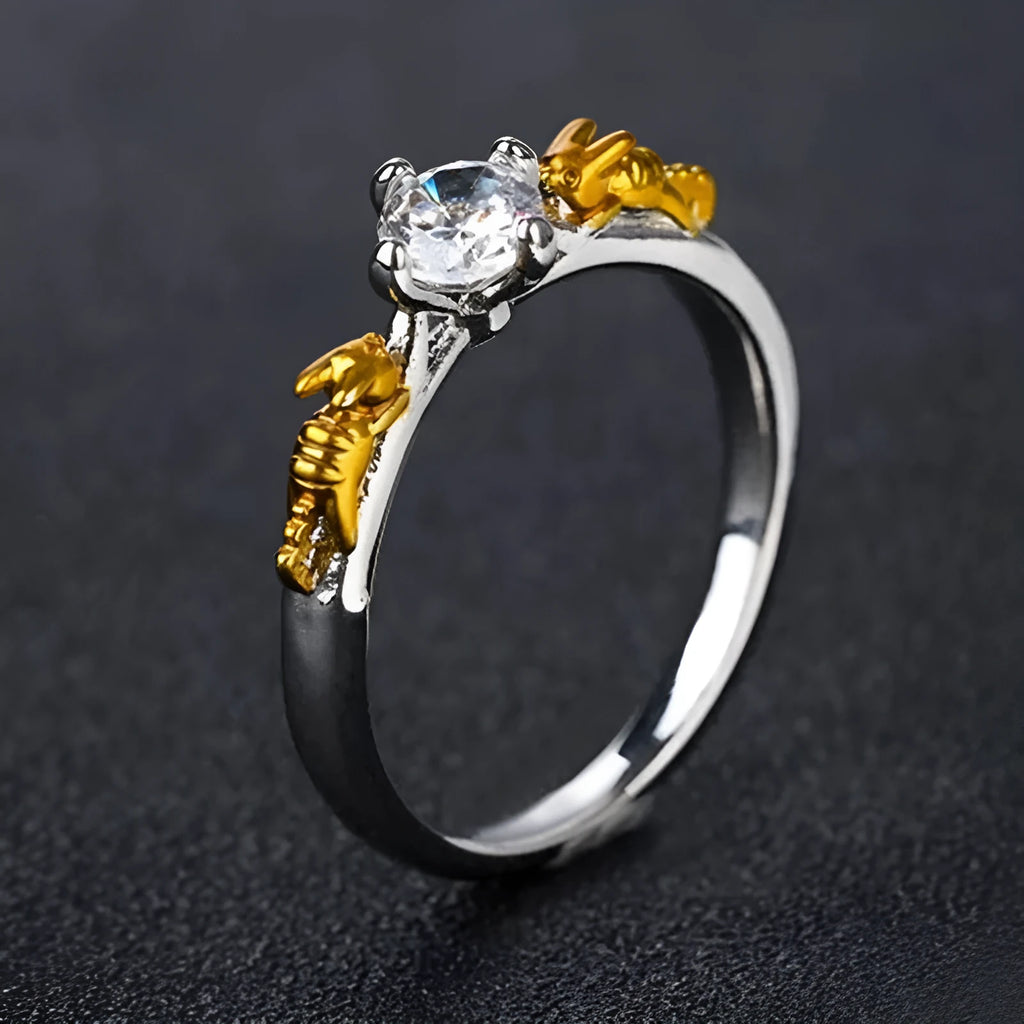 Black gold finish crystal crown cosplay ring on copper base, sizes 6-10.