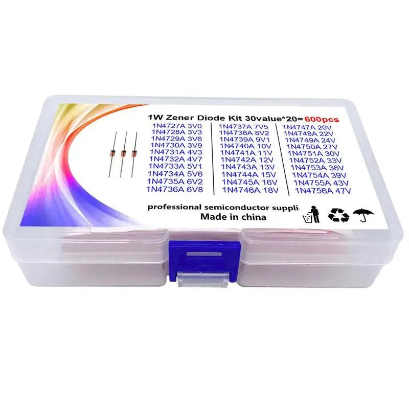 Boxed 1W Zener diode with crystal glass construction and 50V breakdown voltage specifications