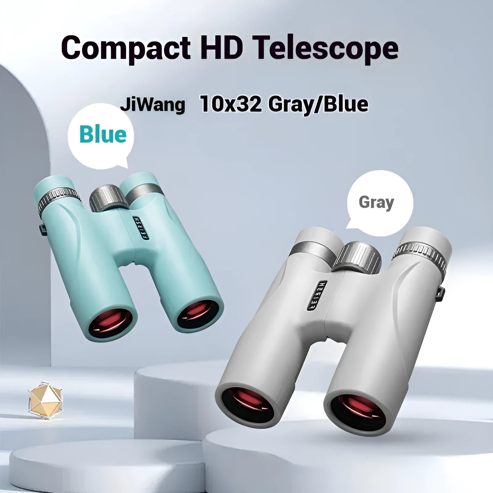 Wine red film imaging bright binoculars in grey or blue colour with 10x32 specification.