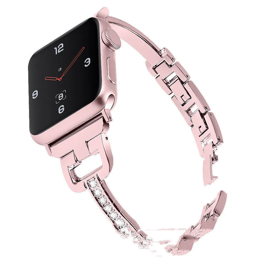D-shaped metal diamond-cut strap for Apple Watch in multiple colours on a watch body.