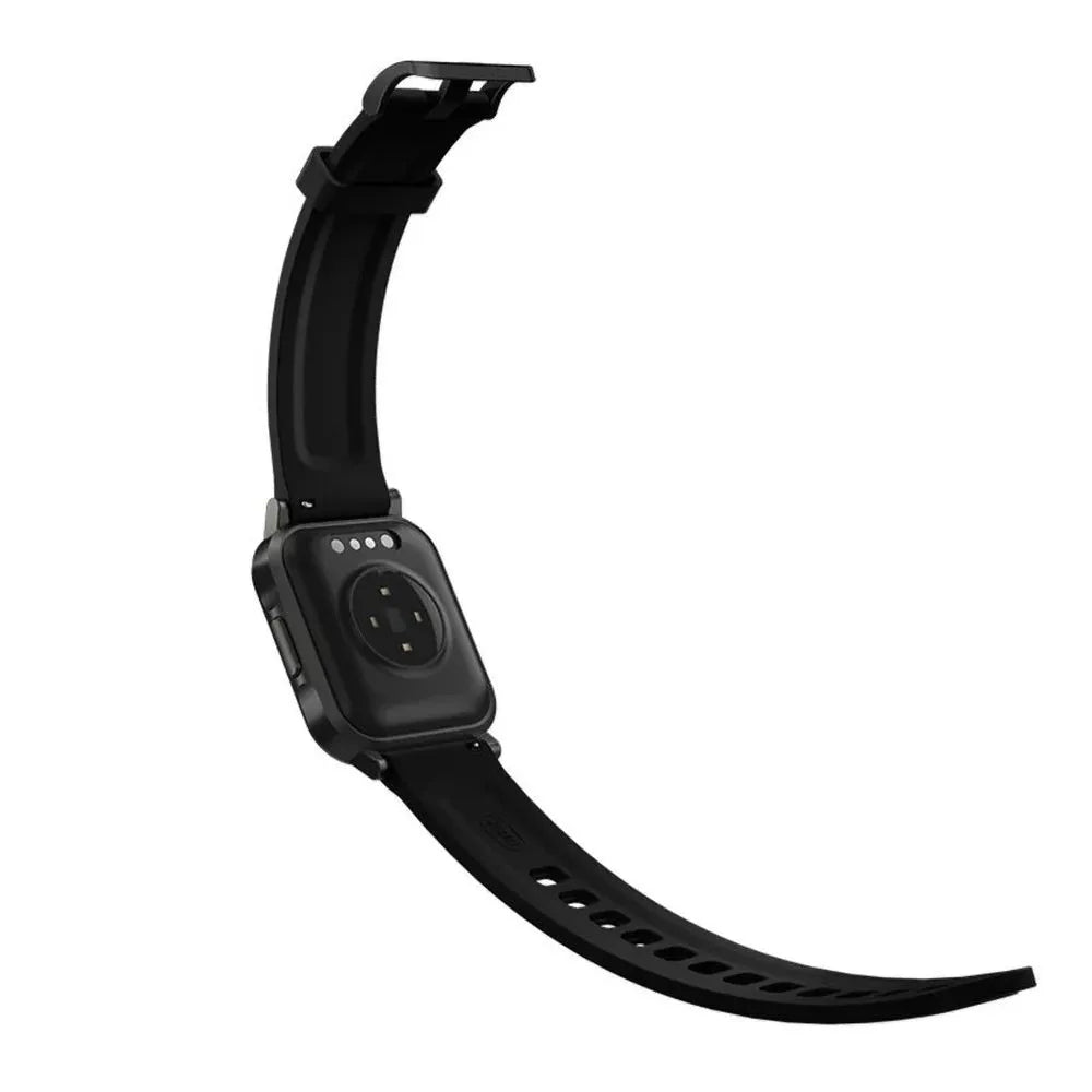 Black waterproof smart fitness bracelet with a 1.4-inch touchscreen on a silicone wristband.