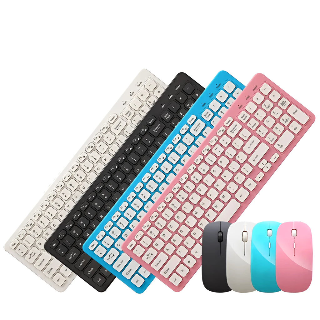 Wireless keyboard and mouse set with 96 keys and DPI switching mouse in multiple colour options