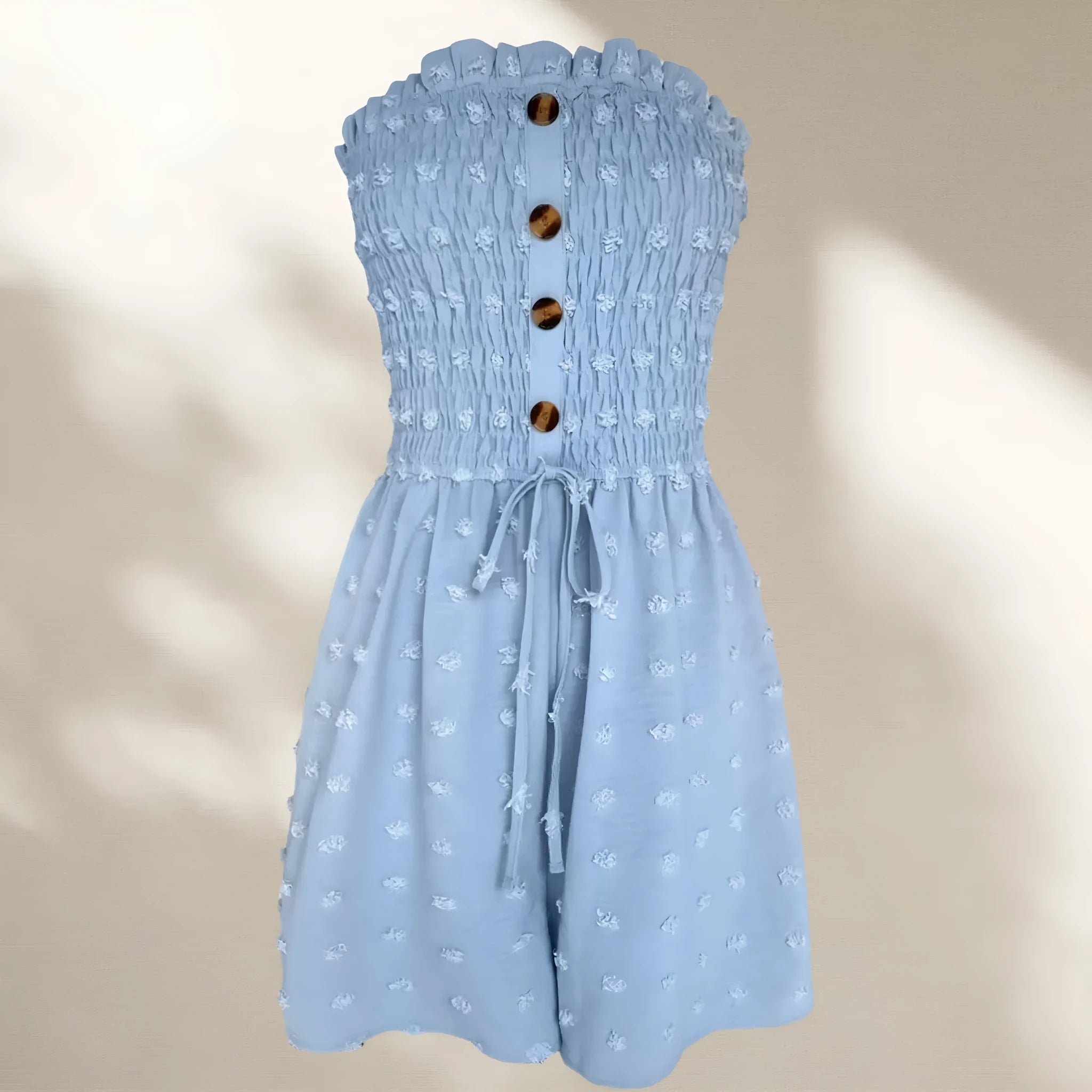 Women's solid colour off-shoulder sleeveless jumpsuit in a casual style on a hanger.