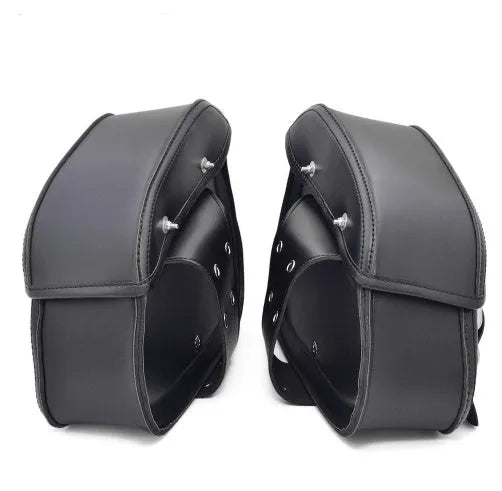 Black PU leather motorcycle saddlebags left and right side storage set for cruisers