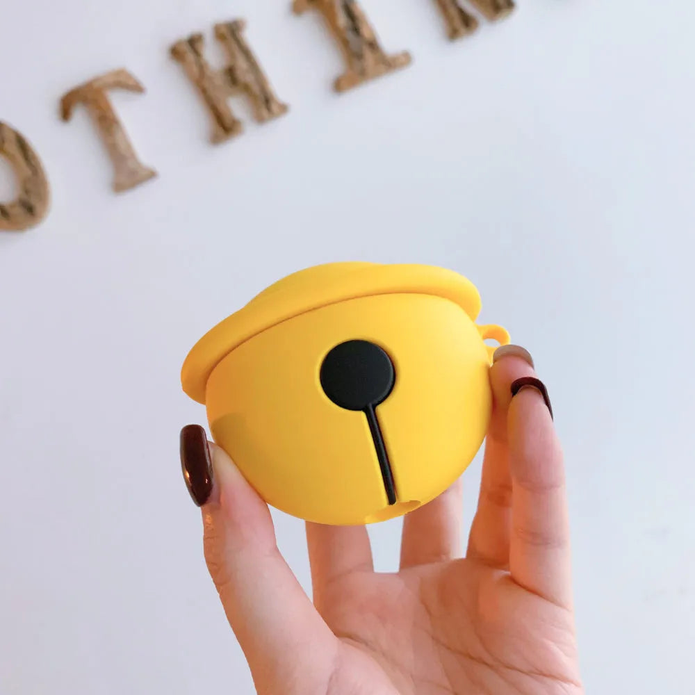 Yellow bell-shaped silicone protective case for AirPods 1 and 2 generation charging cases.