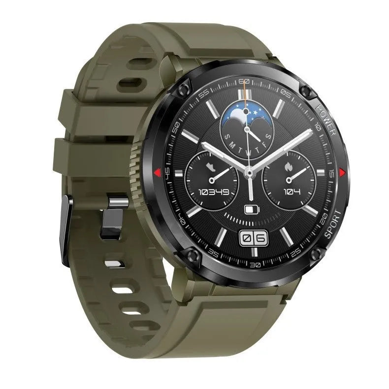 T30 Smart Watch in black on wrist showing touch screen with health metrics.