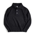 Men's thick black thermal hoodie sweater with lapel collar and long sleeves on a plain background