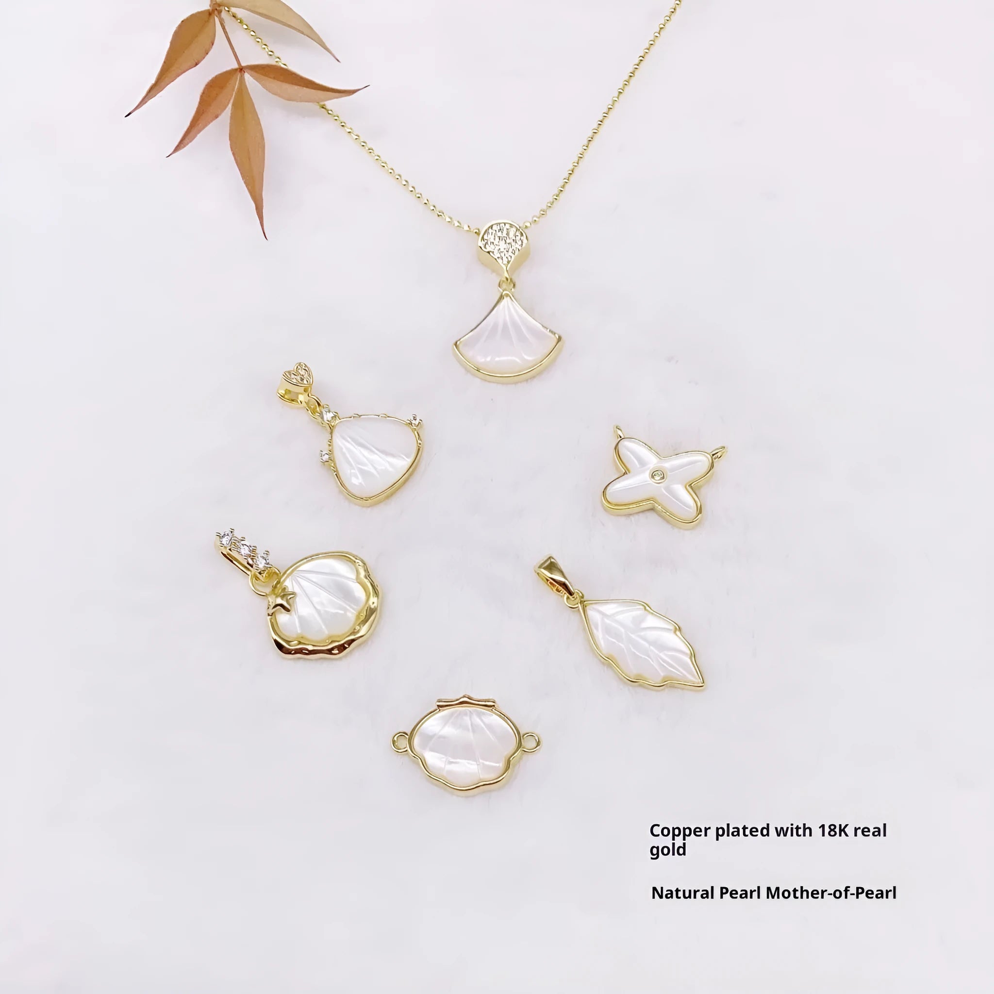 Copper plated 18K gold pearl shell DIY charm pendant in diamond skirt shape for jewellery making