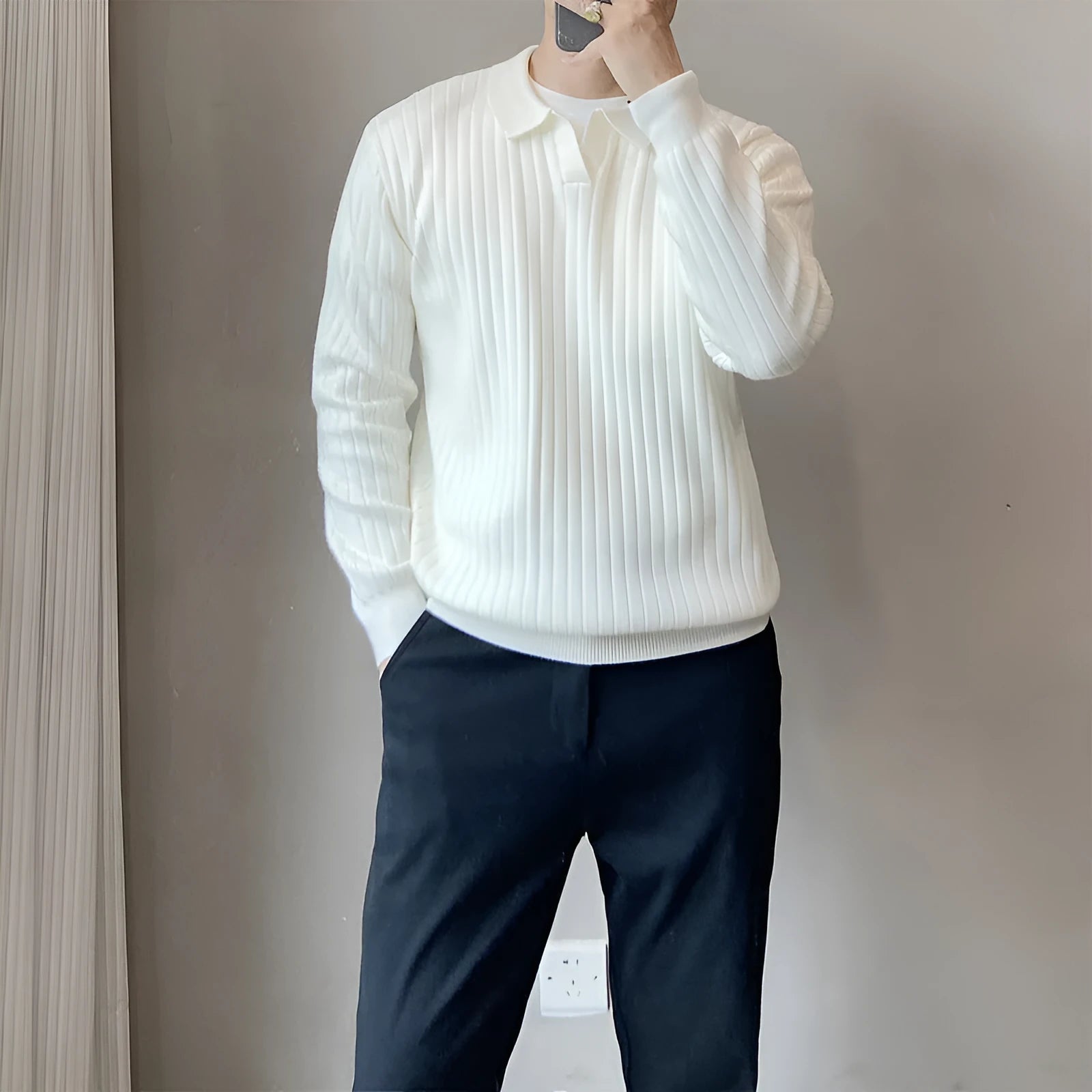 Men's loose fit rabbit fur modal knitted pullover sweater in light gray colour