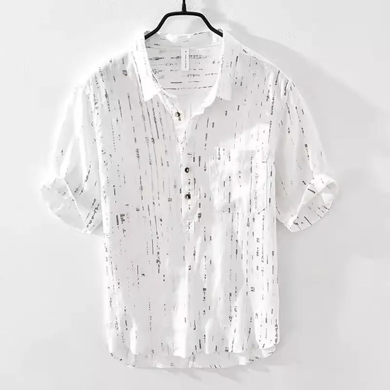 Men's loose fit short-sleeved polo shirt in white or black with traditional collar