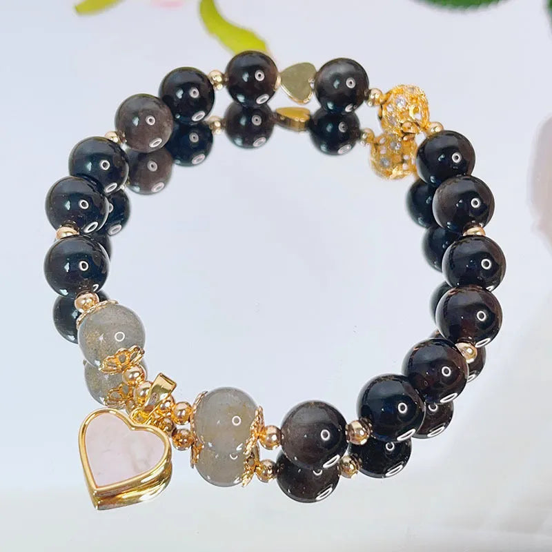 Women's silver stone bracelet with electroplated finish showing sweet cool style