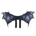 Black cloth bat wing costume for a cat or dog, showing large wing span.