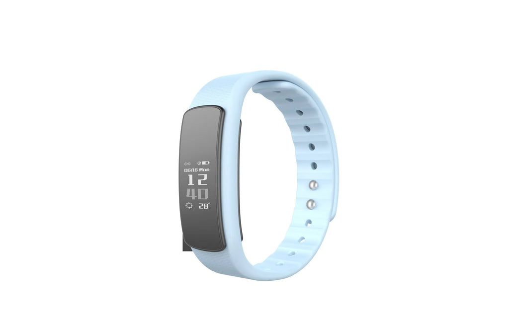 I6 smart sports bracelet with 0.96 inch touch screen showing black TPU wristband and PC body