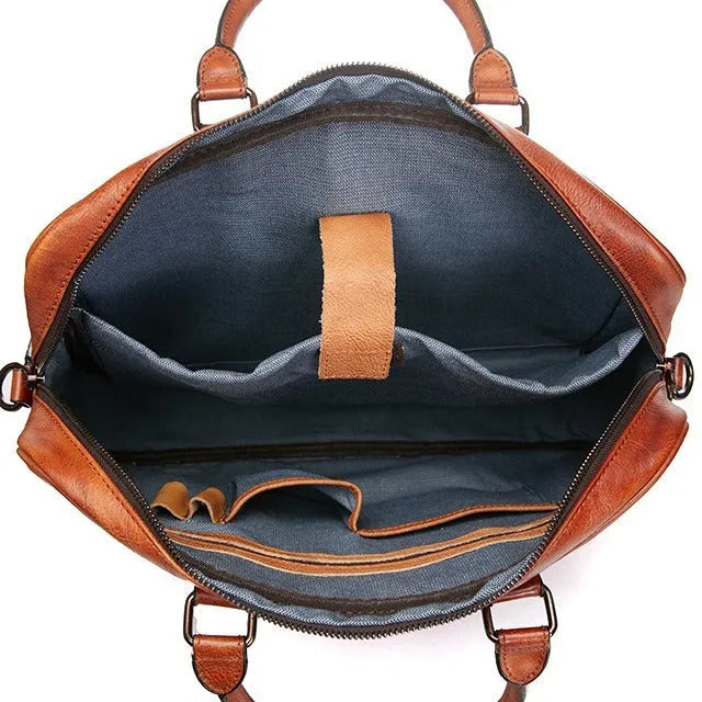 Genuine leather skeleton-skin briefcase 40x9x30cm in black with wear-resistant first layer cowhide