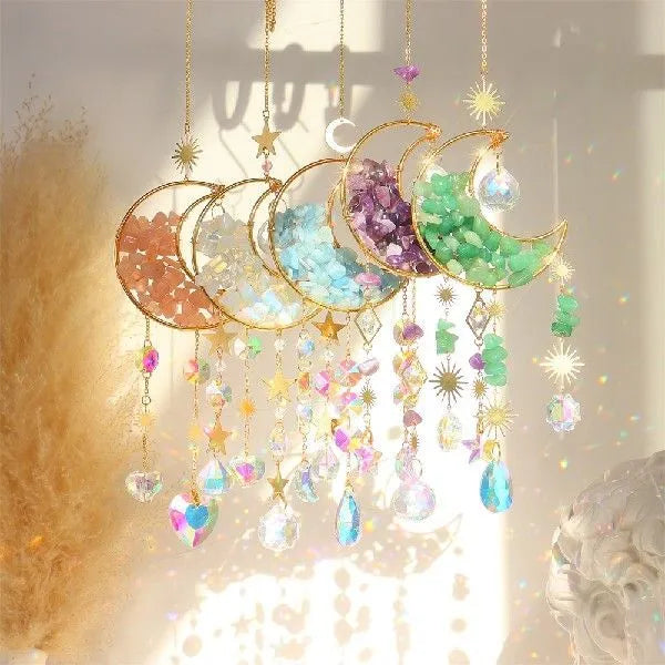 Moon-shaped K9 crystal car pendant with 420mm length hanging chain