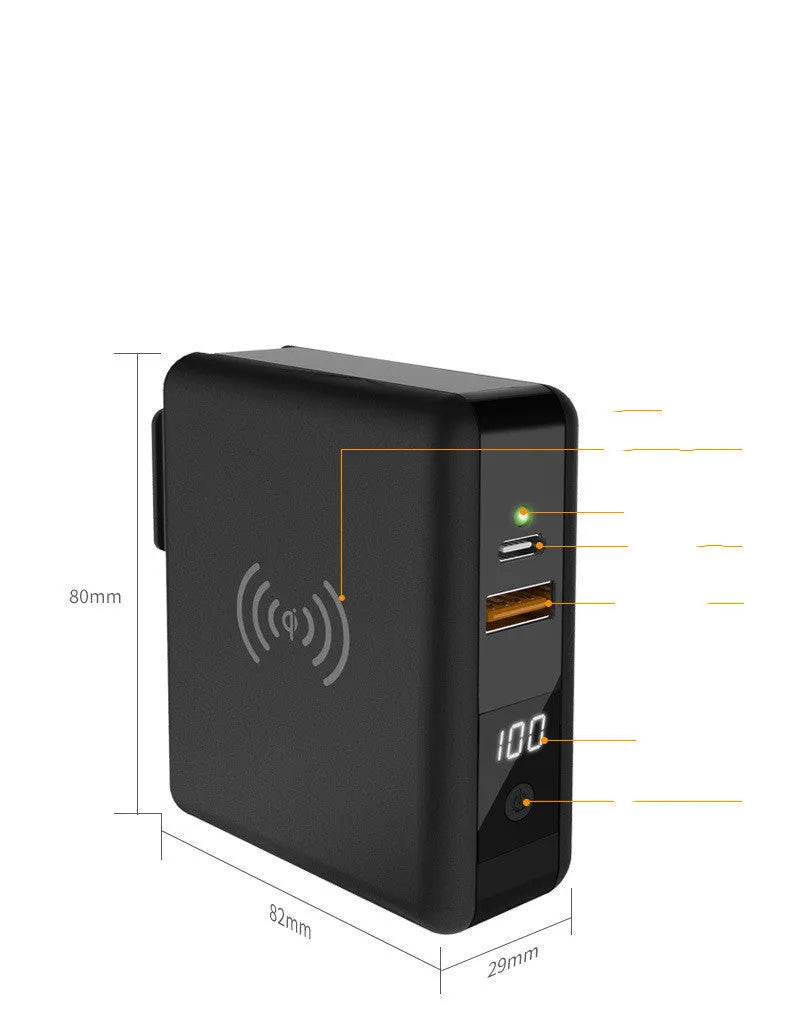 Super QI Wireless Power Bank 10000mAh with built-in plug showing black and white options