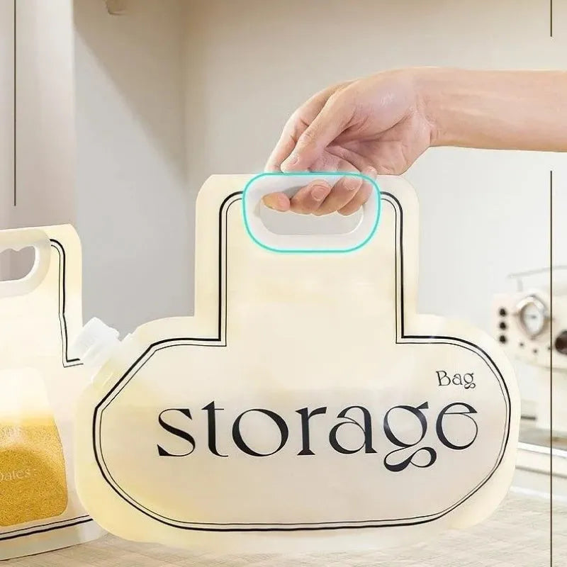 Cream food-grade PE grain storage bag with large diameter opening for rice wheat beans, 26.5x34.6 cm