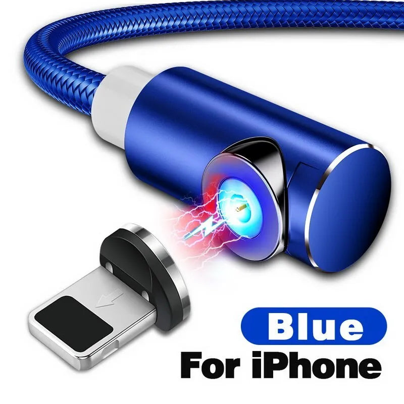 Black magnetic charging cable with aluminium connectors for Micro USB, Type C, and Apple devices.