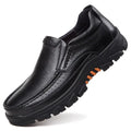 Men's black and brown business casual slip-on shoes with cowhide leather upper and rubber sole