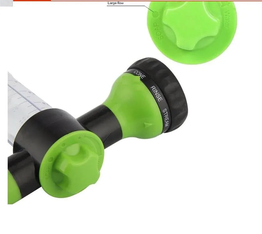 Green high-pressure foam spray gun with adjustable nozzle for car washing and garden watering