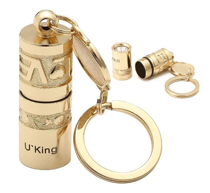 Gold zinc alloy waterproof mini LED flashlight on keyring for outdoor emergencies