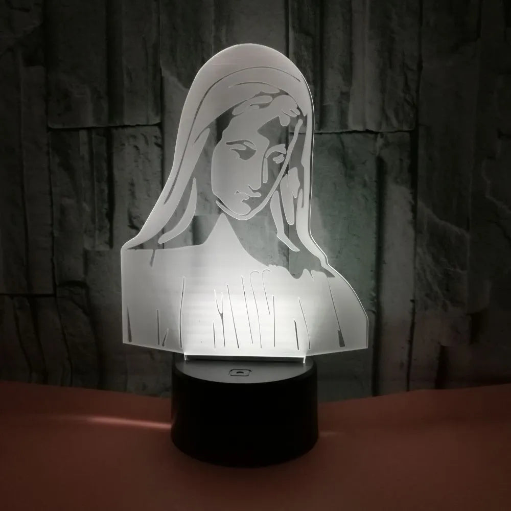 3D LED night light showing laser-engraved acrylic creating dual ring patterns with colourful illumination