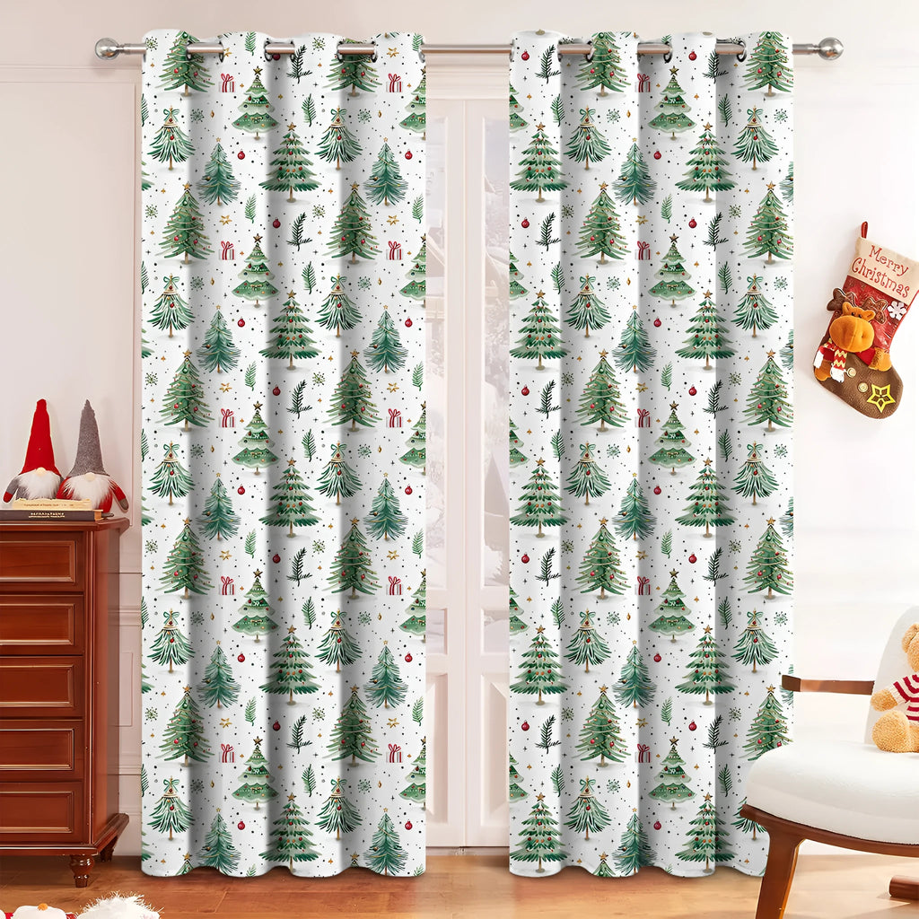 Christmas Forest punching pattern polyester curtain hanging in window with sunshade function