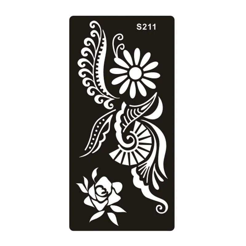 Sheet of hollow geometric pattern temporary tattoo stickers in various colours on water transfer paper.